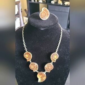 Ammonite sterling necklace And Ring Set